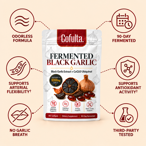 Cofulta™ Fermented Black Garlic Extract + CoQ10 Ubiquinol - 6000mg Odorless Softgels